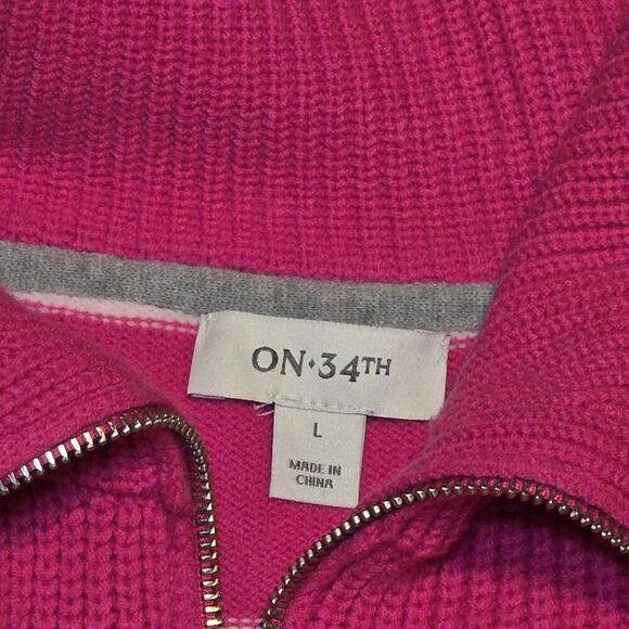 ON 34th Women’s Size L Pink Striped Half-Zip Sweater Pullover Long Sleeve - Picture 2 of 7